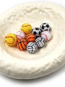 10PCS Sports Ball Acrylic Beads, Sports Theme Rhinestone Bead, Soccer Baseball Basketball Loose Spacer Beads Bulk for Jewelry Making Bracelets Necklaces Earrings DIY Crafts Supplies