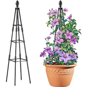 4 Ft Tower Obelisk Trellis for Potted Climbing Plants, Garden Trellis Rustproof Plastic Coated Metal Plant Support for Vegetables, Vines and Rose Bushes