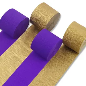 PartyWoo 4-Piece Metallic Gold & Dark Purple Crepe Paper Streamers (328ft Pack) for Wall Decor, Birthday & Wedding Party Supplies