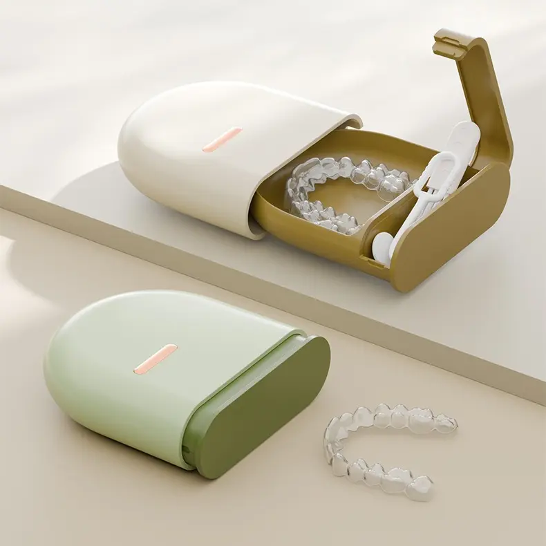ABS Portable Sterile Oral Organizer Storage Box with Compartments - Odor-Free, Ventilated Base, Rinse Easily, Convenient Storage for Adults' Dentures, Orthodontic Braces (Home & Travel Use)