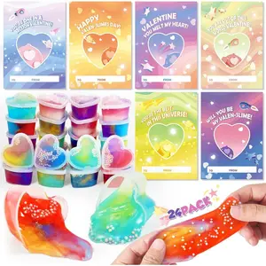 Valentines Day Cards for Kids School, 24 Pack Kids Valentine's Day Cards with Heart Shape Slime, Valentines Day Gifts for Boys Girls Classroom Exchange, Valentine Party Favors Classroom Prize