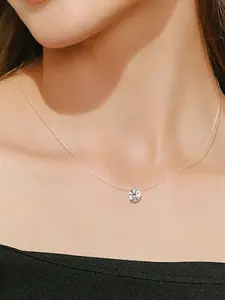 Silver Necklace for Women Cubic Zirconia Circle Pendant Necklace Dainty Minimalist Jewelry Gifts for Women Extenders with Lobster Clasp Gifts for Women Anniversary Day