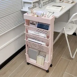 5 Tier Rolling File Organizer with Wheels Multi functional Book Shelf Storage for School Classroom Office Study Bedroom Living Room File Rack