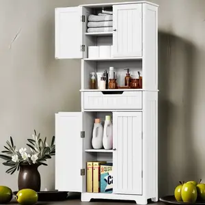 Clutter-Free Living: 6-Shelf Storage Cabinet - Perfect for Bathroom, Kitchen & Beyond (Effortless Organization!)