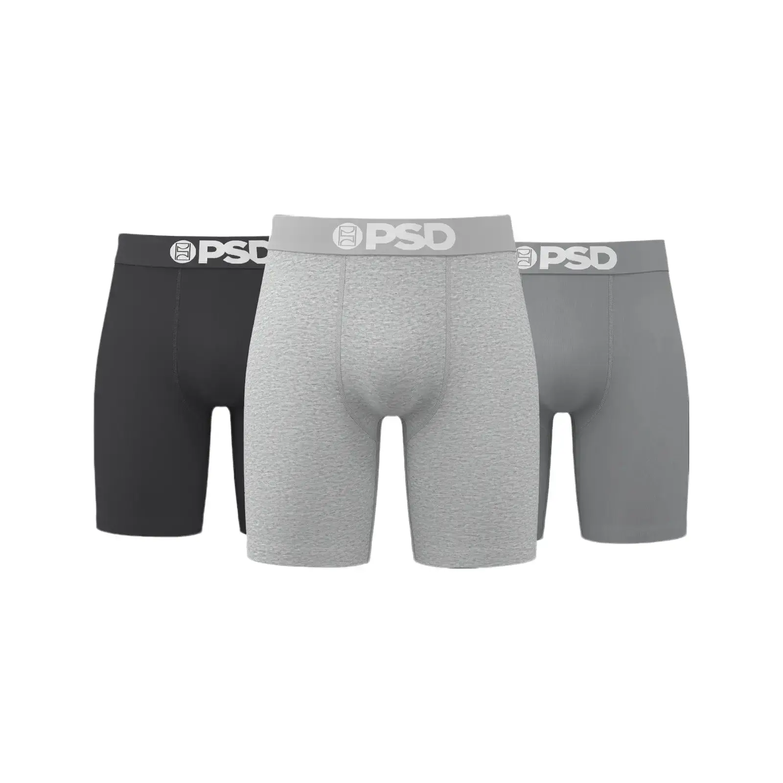 PSD Mens Grey Days Boxer Brief 3 Pack - Standard Length 7 Inch Inseam, Soft and Breathable Cotton Fabric
