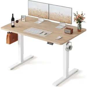 Standing Desk,  Electric Height Adjustable, Sit and Stand Up, Computer Office Desk with Splice Board,  Frame/Maple TOP