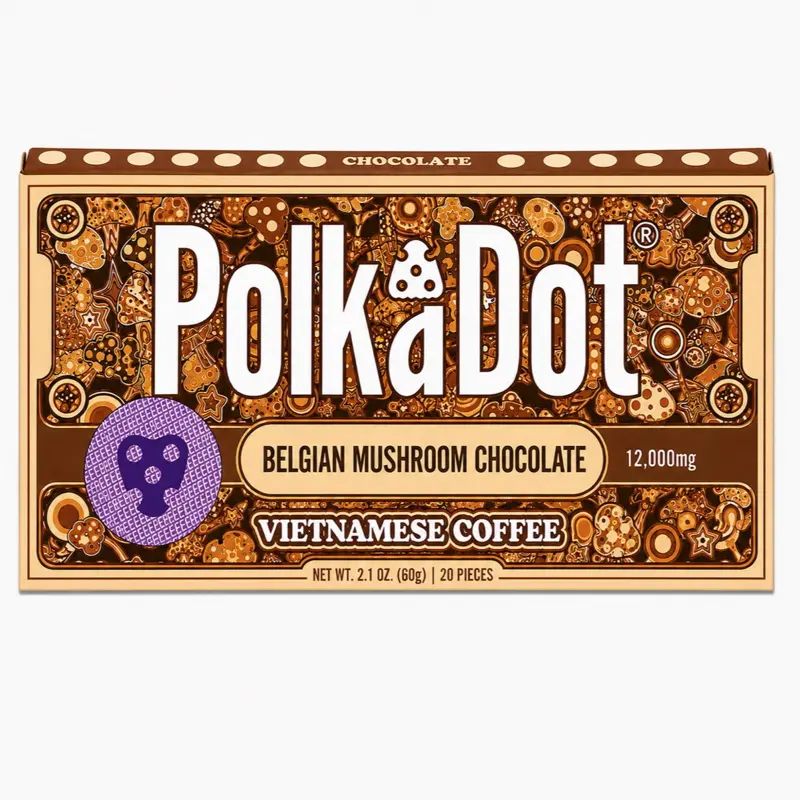 Polkadot Belgian Chocolate, 20 Count, High Potency Plant-based Mushroom Snack, Vietnamese Coffee, 100% Organic, High-Quality Ingredients, Made in USA, All Natural, Healthy Chocolate, 20 Piece Chocolate Bar