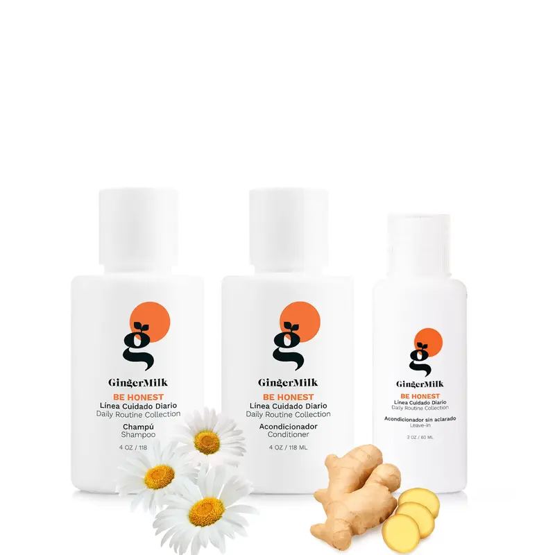 Be Honest Travel Size Oily Hair Kit | Shampoo 4 oz + Conditioner 4 oz + Leave-In 2 oz | Balancing & Hydrating Care for Oily Scalp & Combination Hair | Ginger Milk