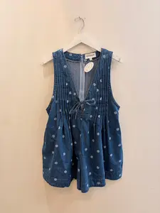 Spot On Polka Dot Pleated Romper - Denim