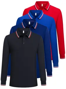 S-XXXL 4 Pack Men's Long Sleeve Striped Fitted Knit Polo Shirt,Casual Fashion Button Collared Top,Fall & Winter Sports Golf Pullover Tee Shirts