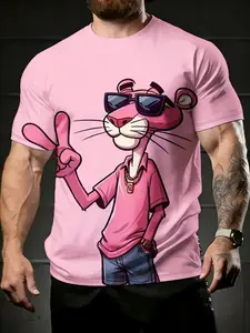 men's short sleeve T-shirt Pink Panther Wears Sunglasses And Pink Shirt spring and summer 3D printing sports leisure Vibrant Summer 3D Print T-Shirt suitable for breathable short sleeves men's football jersey