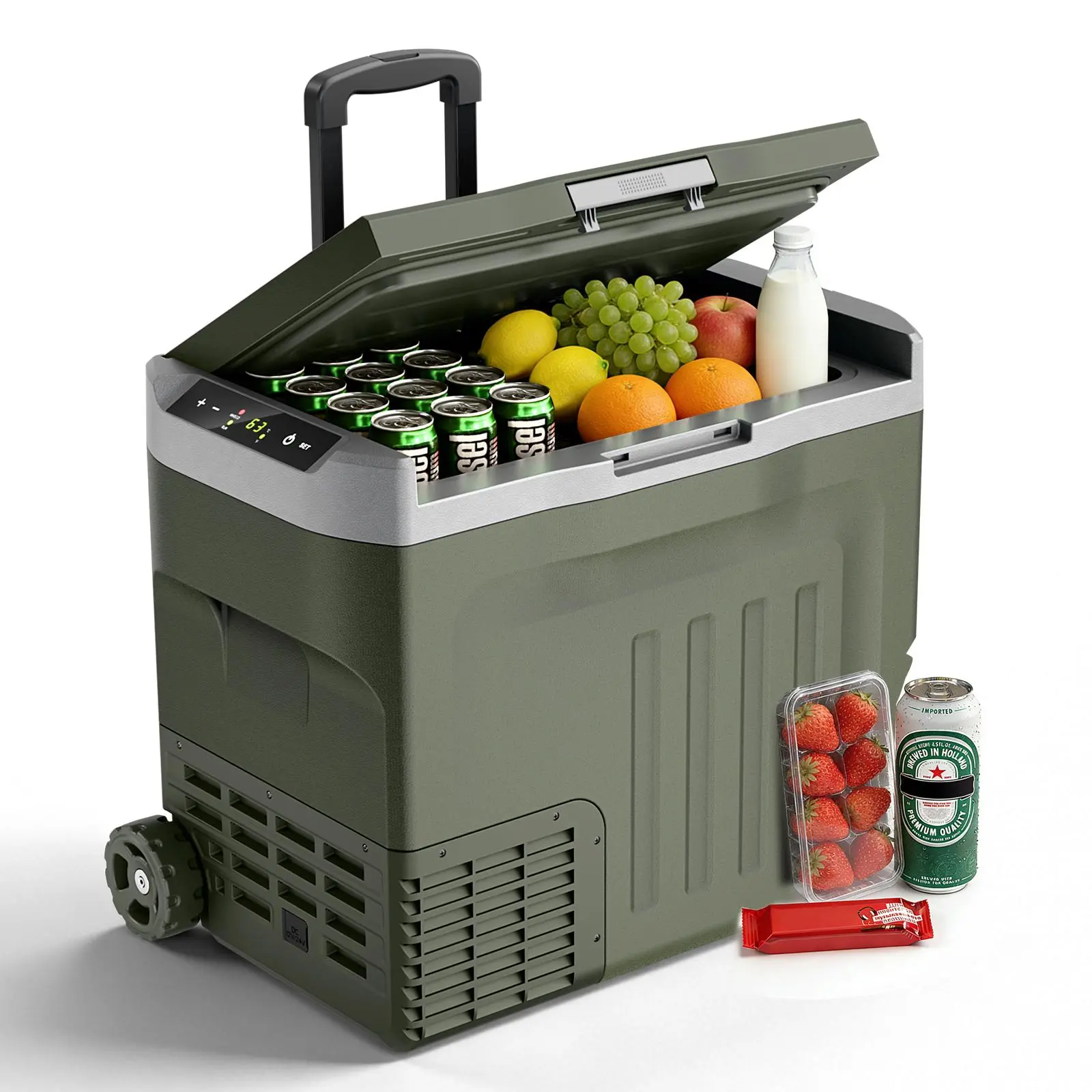 12 Volt Refrigerator 42QT(40L) Compressor Electric Cooler, Car Fridge -4℉~68℉, Portable Freezer 12V/24V DC 100-240V AC, 12V Cooler with Wheels & Handle for Travel,Camping,Truck