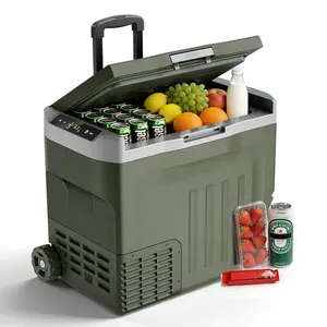 R.W.FLAME 12 Volt Refrigerator 42QT(40L) Compressor Electric Cooler, Car Fridge -4℉~68℉, Portable Freezer 12V/24V DC 100-240V AC, 12V Cooler with Wheels & Handle for Travel,Camping,Truck