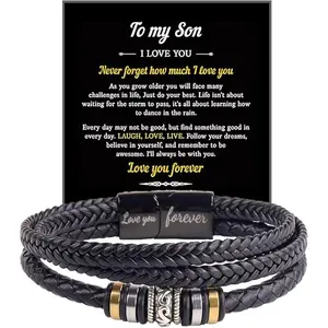 [LuckyVibes Studio]Bracelet for Son from Parents , Infinity Knot Love You Forever Linked Together Handmade Leather Bracelets Mens Birthday Weave Gift Jewelry, Gifts for Son on his Birthday, Meaningful Gift for Son