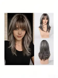 Mixed Color Gradient Bangs Straight Hair, Perfect for Daily Wear and Role Play, Ideal for Stylish and Versatile Looks