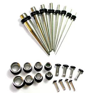24 Piece Steel Ear Stretching Kit Tapers Tunnels 0g-14g gauges gauging 0g 2g 4g 6g 8g 10g 12g 14g