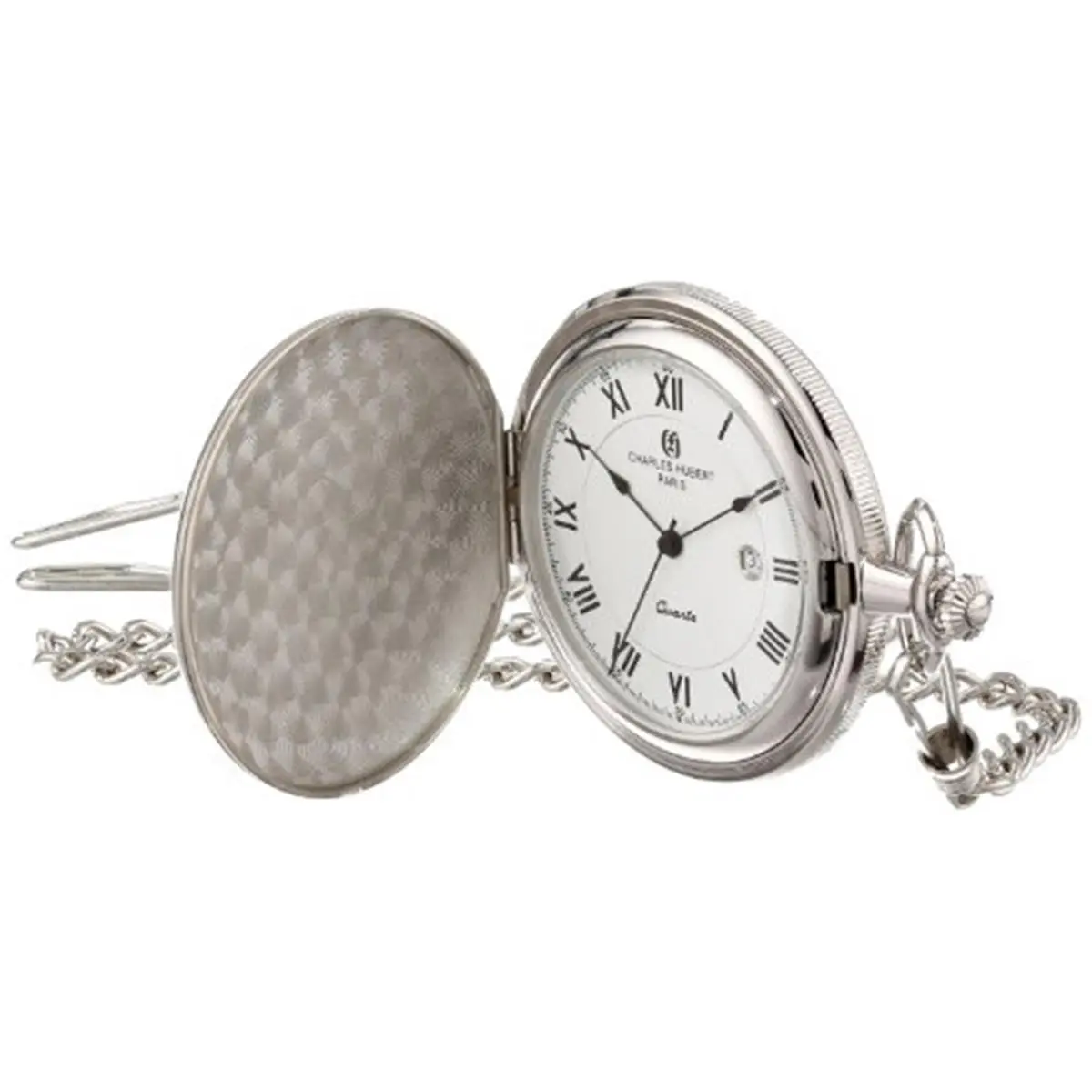 212 MAIN Men's Chrome-Finish Pocket Watch - White Dial, Distinct Numerals, Push-Pull Crown, Stylish Fashion Accessory
