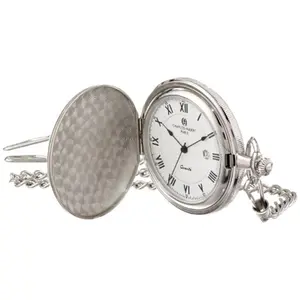 212 MAIN Men's Chrome-Finish Pocket Watch - White Dial, Distinct Numerals, Push-Pull Crown, Stylish Fashion Accessory