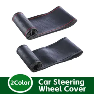 DIY Hand-Sewn Car Steering Wheel Cover, 37-38cm Handmade Leather Braided Wheel Protector, Non-Slip Elegant Design for Your Vehicle