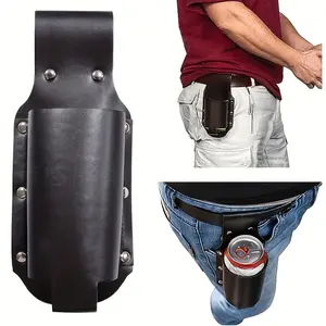 Men's Artificial Leather Beer Holder, Adjustable Denim Belt Bag, Bum Bag for 12 Oz Cans, Durable Waterproof Material, Perfect for Travel Camping Outdoor Activities, Adjustable Waistband Bag