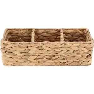 Woven Water Hyacinth Storage Basket Divided Basket with 3-Section Wicker Baskets for Shelves,Handwoven Desk Baskets for Pantry, Coffee Bar, Shelves (Water Hyacinth)