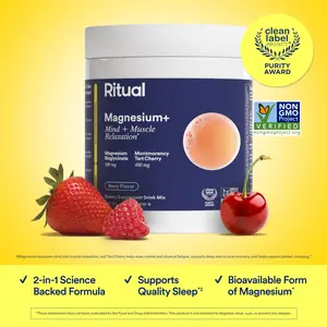 Ritual Magnesium+ Drink Mix Supplement with Tart Cherry - 30 Servings, 300mg Magnesium Bisglycinate & 480mg Montmorency Tart Cherry, Sugar-Free Berry Flavor