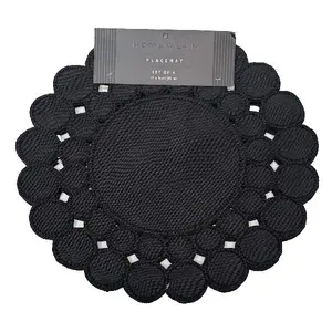 Homewear Bubbles Cutwork Set of 4 Round Placemats for Dining Table and Kitchen, 15 Inch Round, 100% Polyester, Oversized Family Holiday Party Everyday, Black