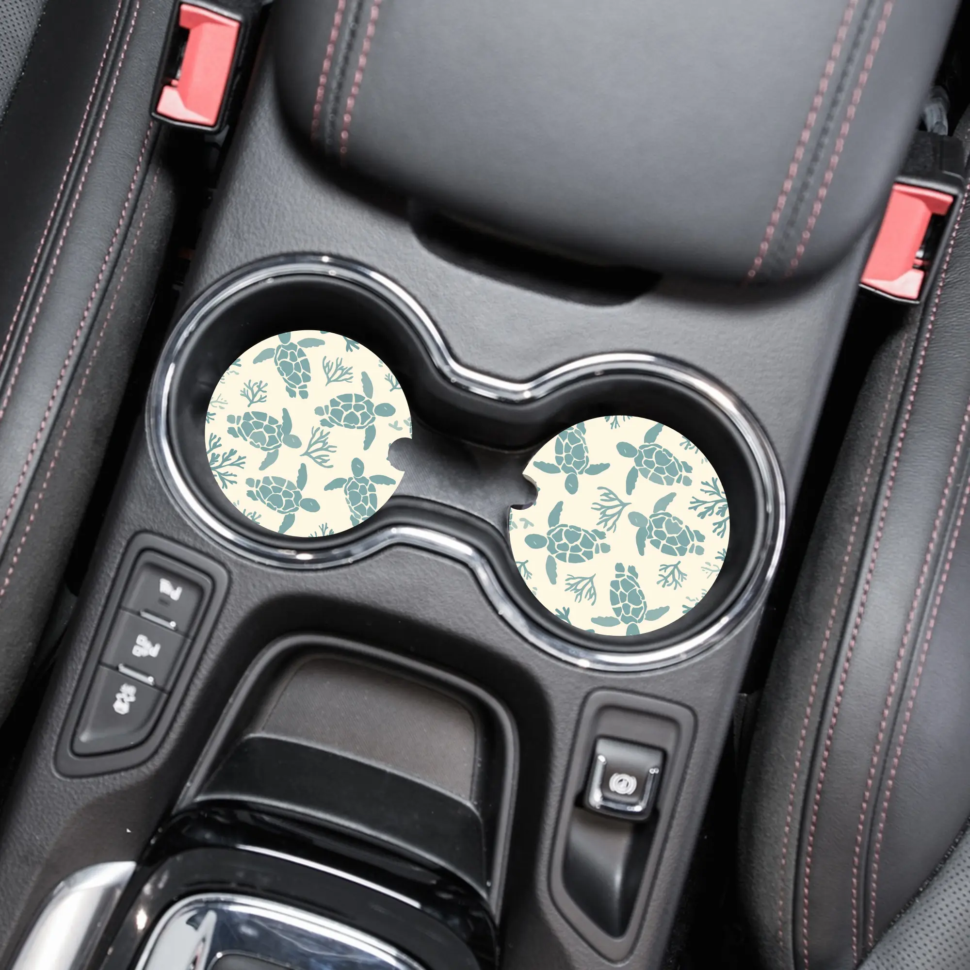 Cute Sea Turtle Ocean Car Coasters, Set of 2, Foam Material, Cute Aesthetic Car Coasters, New Car Gift, Gifts for Her, Flower Coasters for Car, Car Gadgets and Accessories