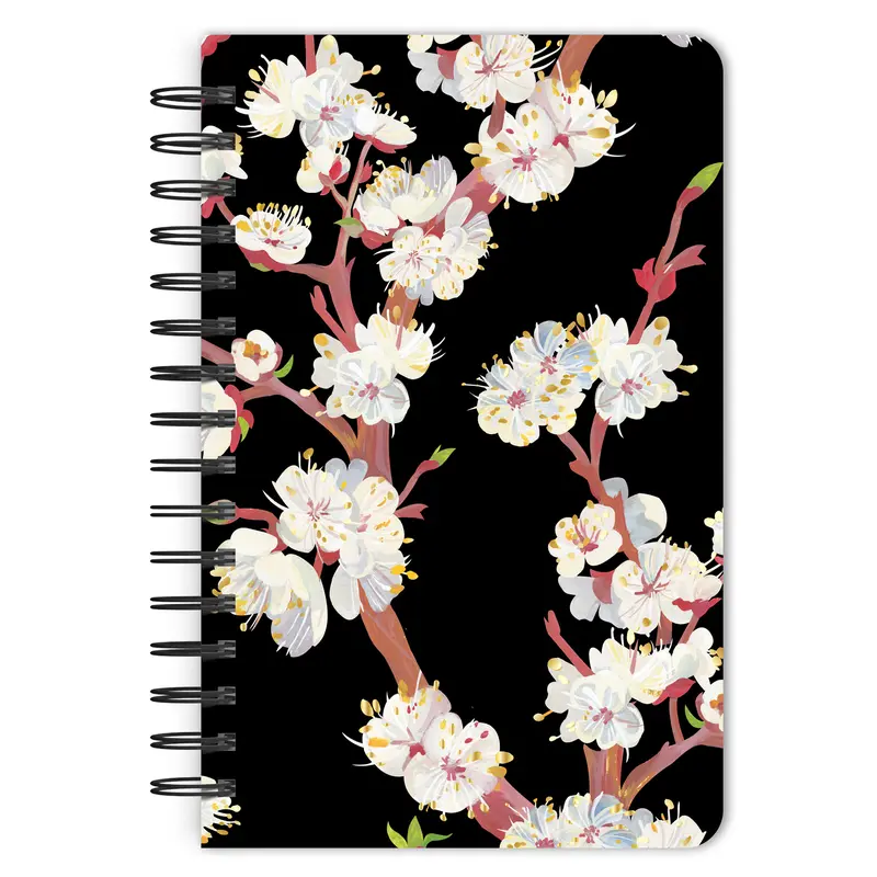 Black Floral | 5.25 x 8.25 Inch Compact Wire Journal | Non-Dated | Foil Stamped Cover | BrownTrout | Planning Stationery Diary 0