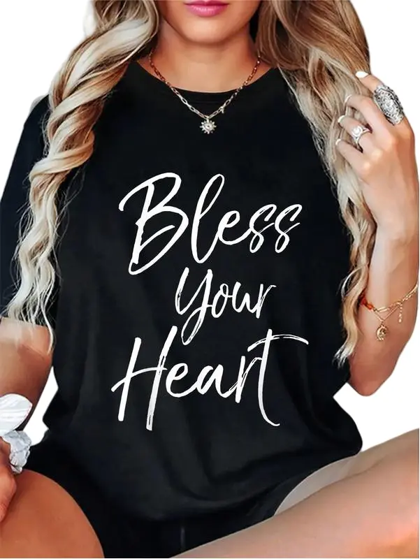 100% Cotton Funny Southern Christian Saying Quote Gift Bless Your Heart T-Shirt Short Sleeve T-Shirt Women's Men's Graphic Tee Vintage Graphic Tees Clothing