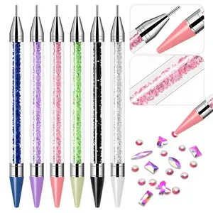 Professional Nail Art Pen Set, Dual-Headed Gem Placement Tool, Crystal Handle Design, Essential Manicure Accessories, DIY Rhinestone