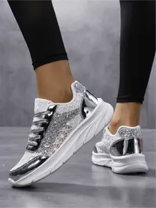 Women's Thick-Soled White Shoes, Summer Colorful Metallic Skate Shoes, Versatile Elevated Casual Sneakers, Suitable for Outdoor Sports & Daily Wear