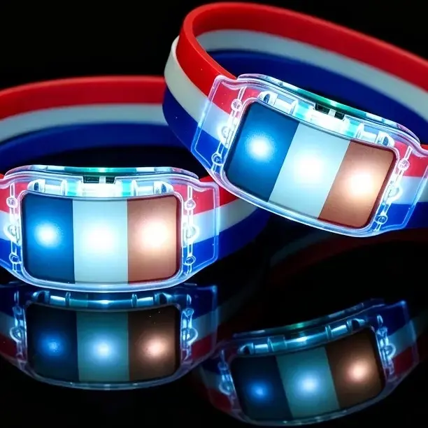 France Flag LED Bracelet - Casual Flashing Light-Up Wristband for Festivals, Sports Events