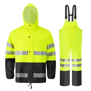 Rain Suits for Men Waterproof Heavy Duty,Reflective Rain Gear Jacket and Bib Overalls for Outdoor Fishing Construction
