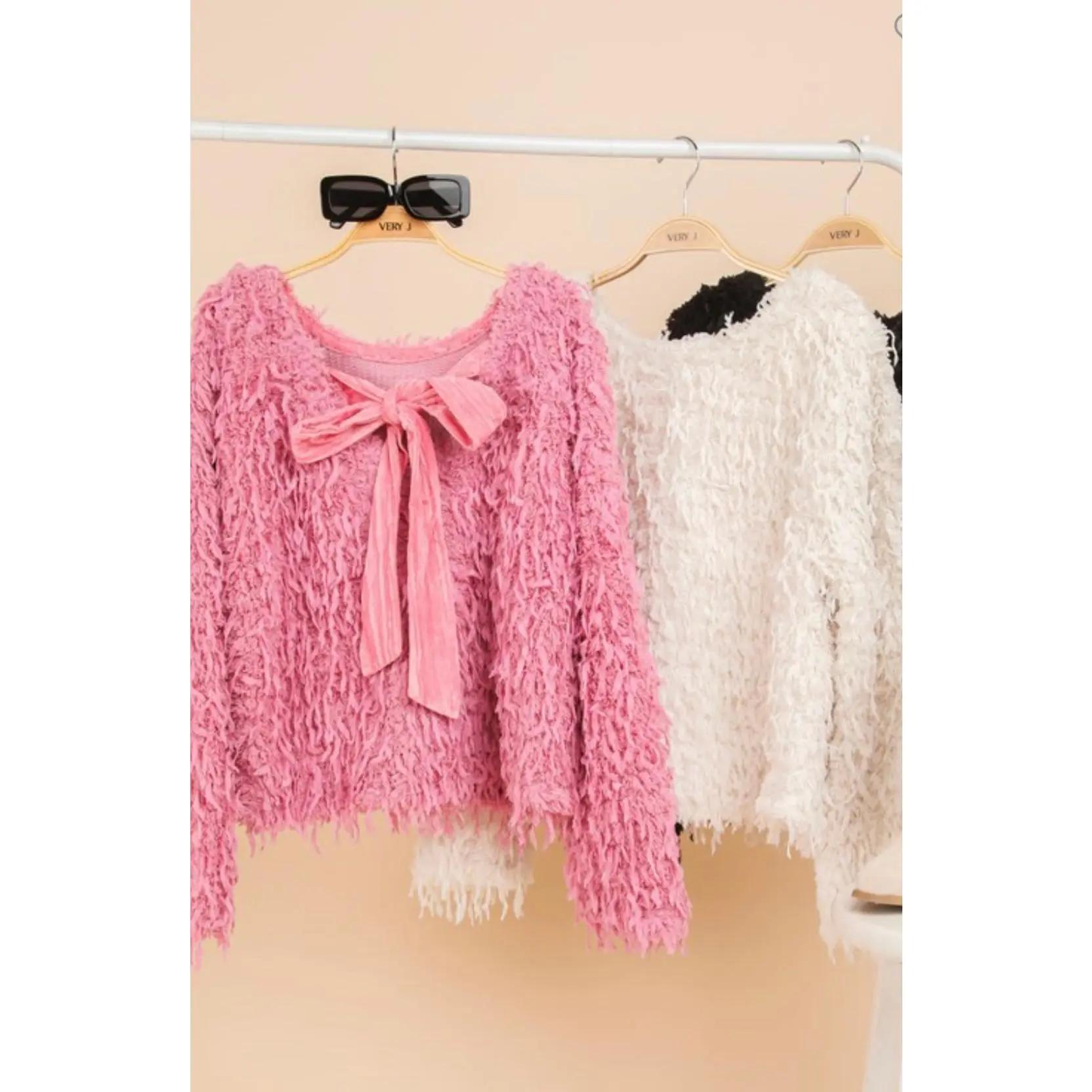 Fur Knit Velvet Ribbon Top/ Sweater