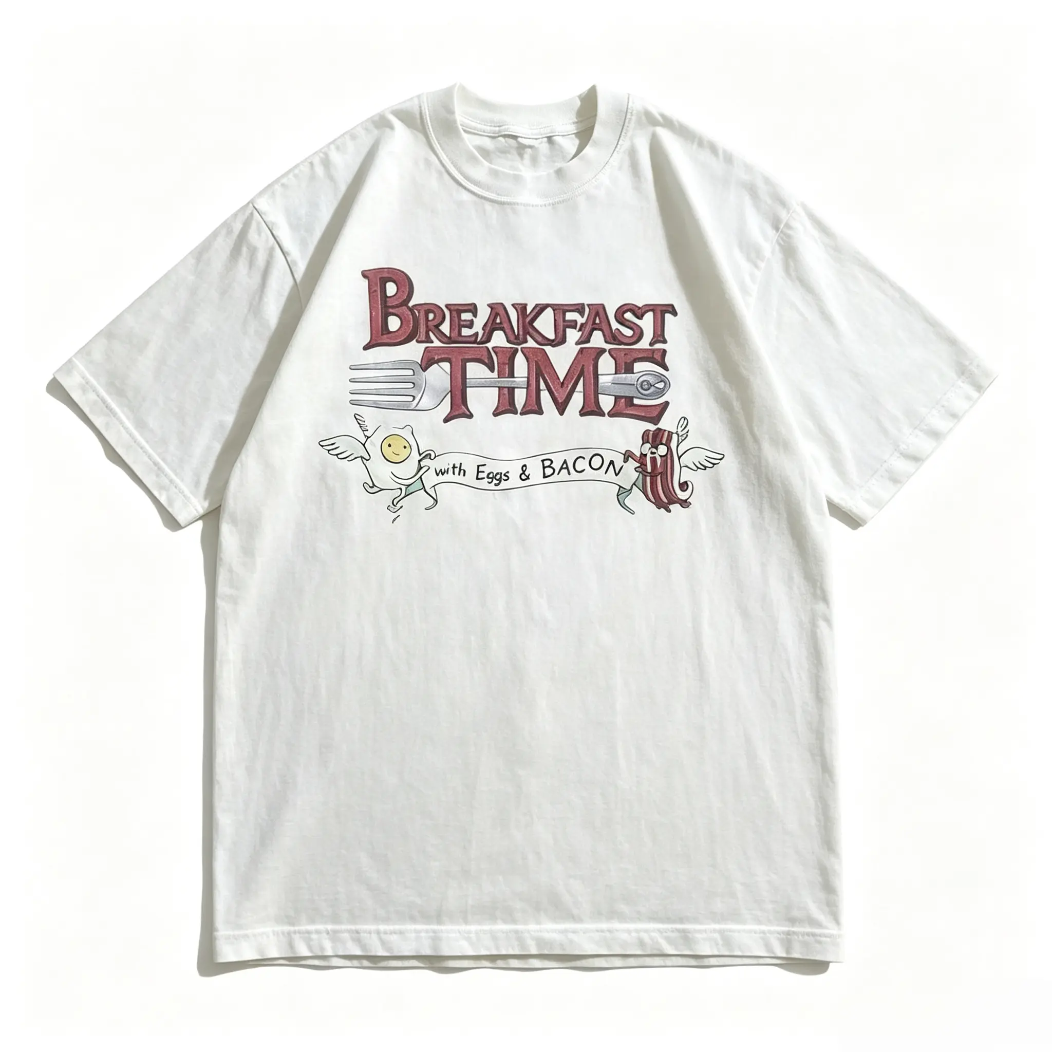 Adventure Time Breakfast Time Eggs & Bacon Shirt - Vintage Graphic Tee – Unisex S-3XL – Menswear & Womenswear – Streetwear Tops – Casual Cotton Crewneck Shortsleeve T-shirt - Trending TikTok