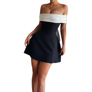 ZQ-Women's Colorblock Off Shoulder Bow Decor Dress, Fashion Casual  Dress for Daily Outdoor Wear, Ladies Dress for Summer
