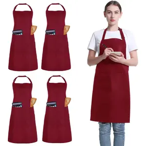4 Pack Chef Apron, Adjustable Apron with 2 Pockets, Unisex Personalised Apron for Cooking, Kitchen, Restaurant