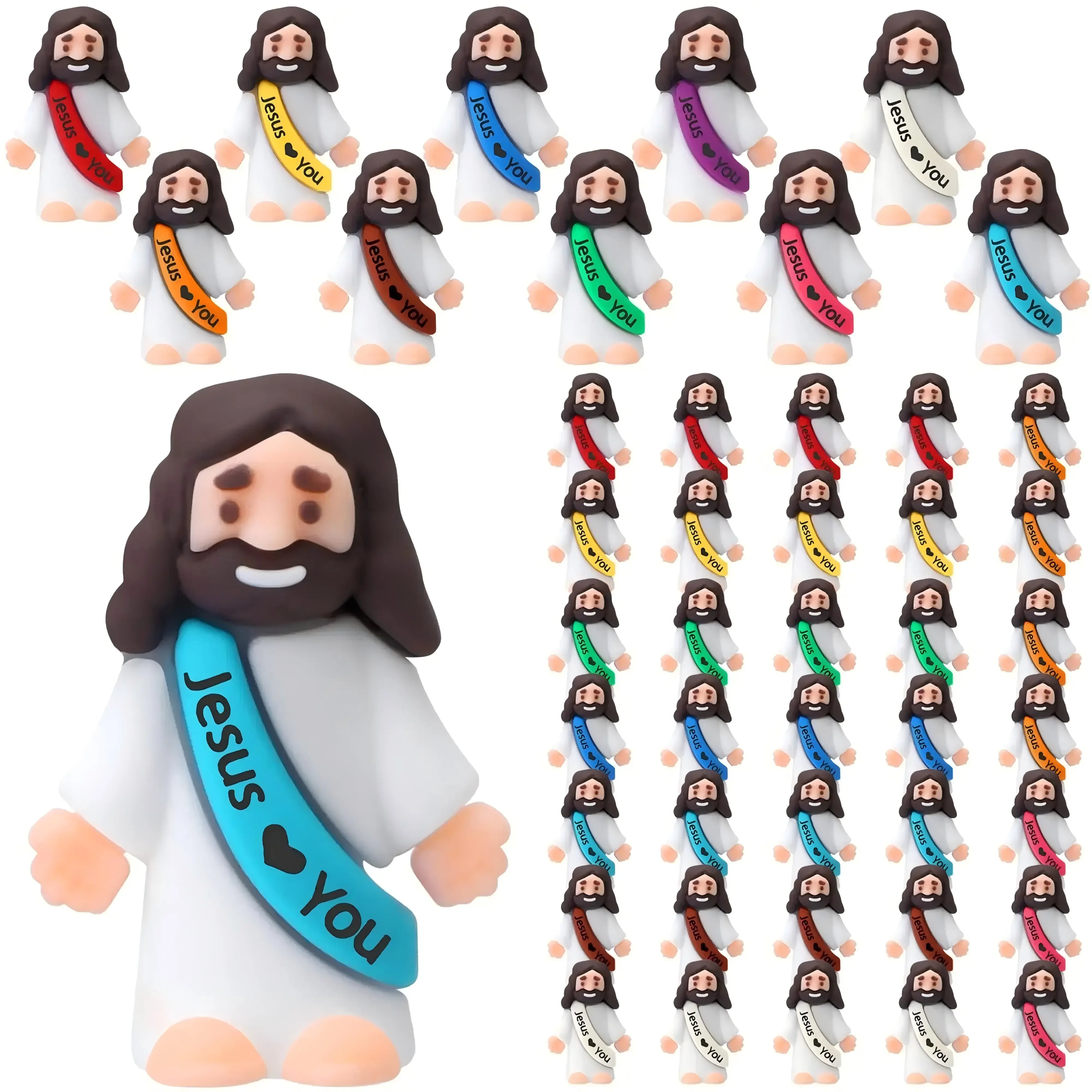 100 Pcs Mini Jesus Figures Little Jesus Love You Rubber Action Figures to Hide and Seek for Religious Party Favors Easter Egg Stuffers Sunday Baptism