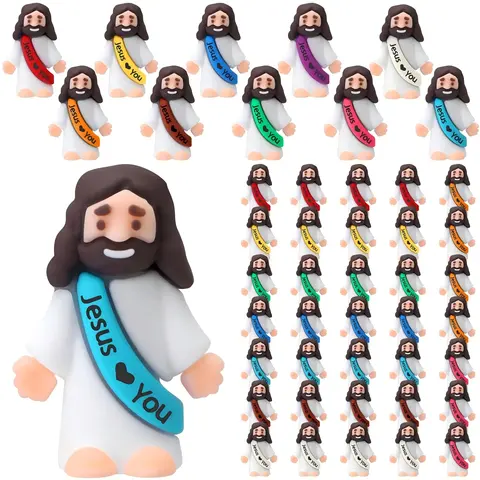 100-Pack Rubber Mini Jesus Figurines - Religious Home Decor Ornaments, Home Spiritual Decor Desk Trinkets, Church Christmas Party Favors, Easter Egg Stuffers Refill Pouch Inclusions, Little Jesus Figures Religious Decorations