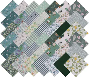 Floral Print Cotton Fabric Squares Bundles for Quilting and Crafts - 42 Charm Squares, 5" x 5"