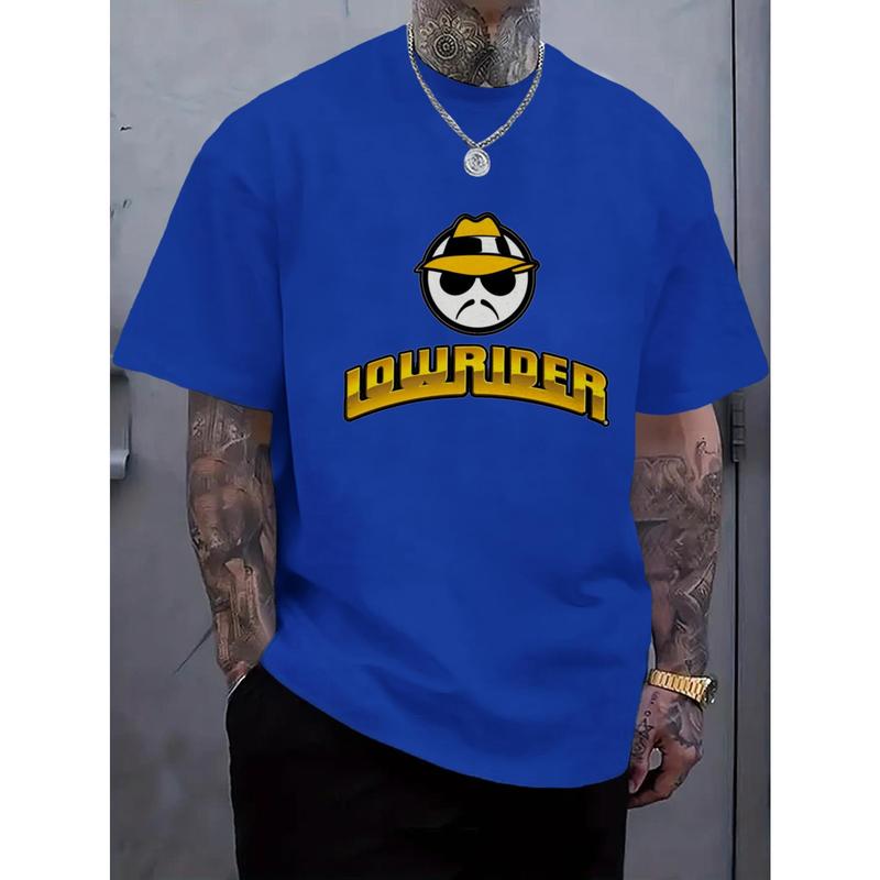 Men'S Lowrider Graphic T-Shirt - Bold Yellow Lettering & Smiling Character Print, Breathable Round Neck Casual Tee for Spring/Summer, Outdoor & Casual Attire - Lowrider Culture Apparel for Adults, Lowrider, Racing Shirt For Men, Car Shirt For Men, Graphic