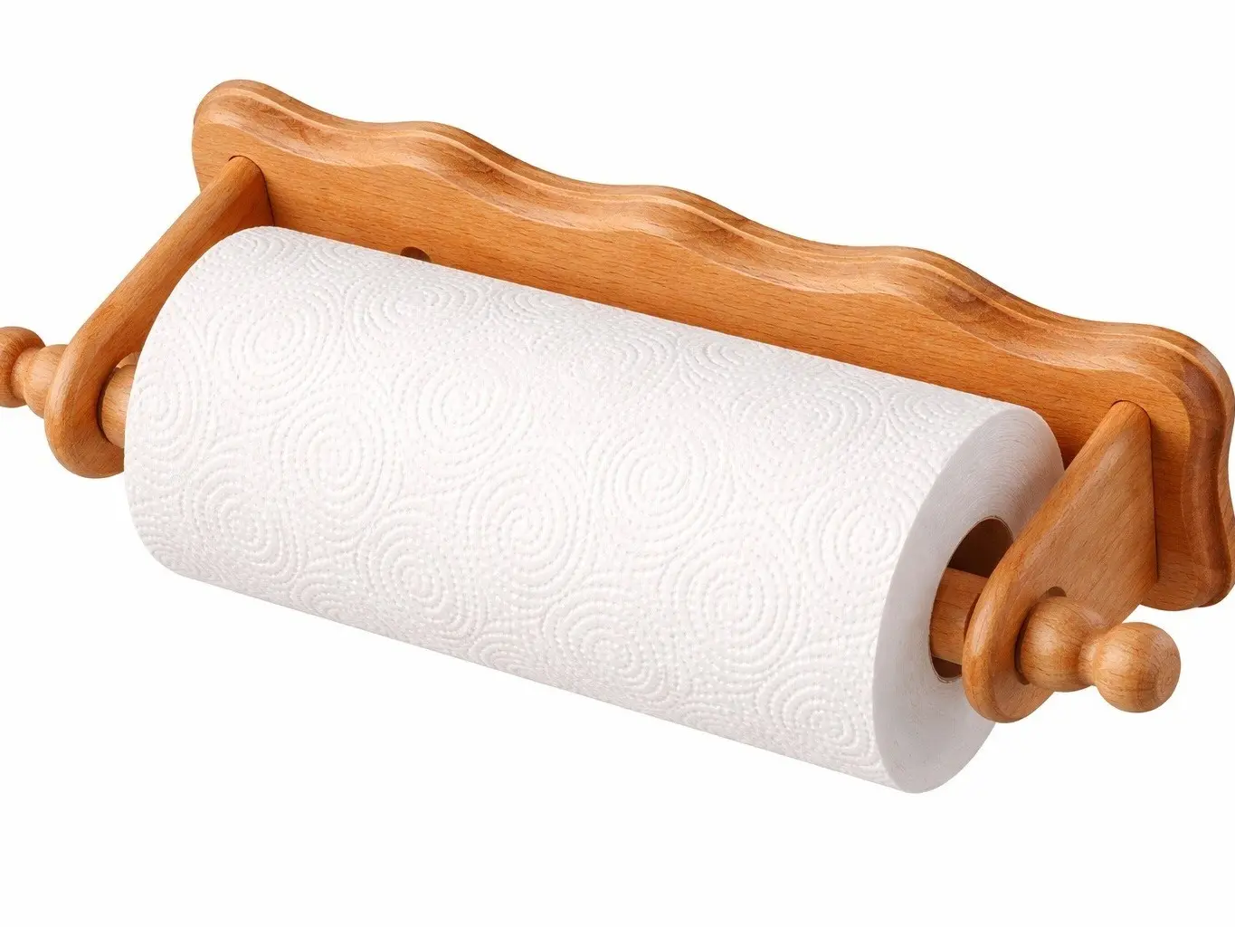 New Beech Wood Wall-Mounted Kitchen Roll Holder - Smooth, Minimalist, Raw Farmhouse Style Dispenser for Cabinet Installation, Natural Wood