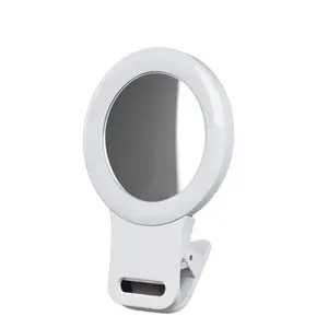 Phone Light, Clip-On Selfie Light with Mirror, Adjusted 3 Lighting Modes, Portable Ring Light for Makeup, Selfie, Video Conference