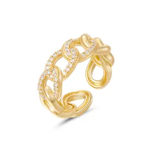 KISSYAN Gold Rings for Women, 14K Gold Plated Adjustable Statement Irregular Geometric Diamond Chunky Finger Rings Twisted Open Stackable Band Rings Dainty Cubic Zirconia Jewelry Gifts