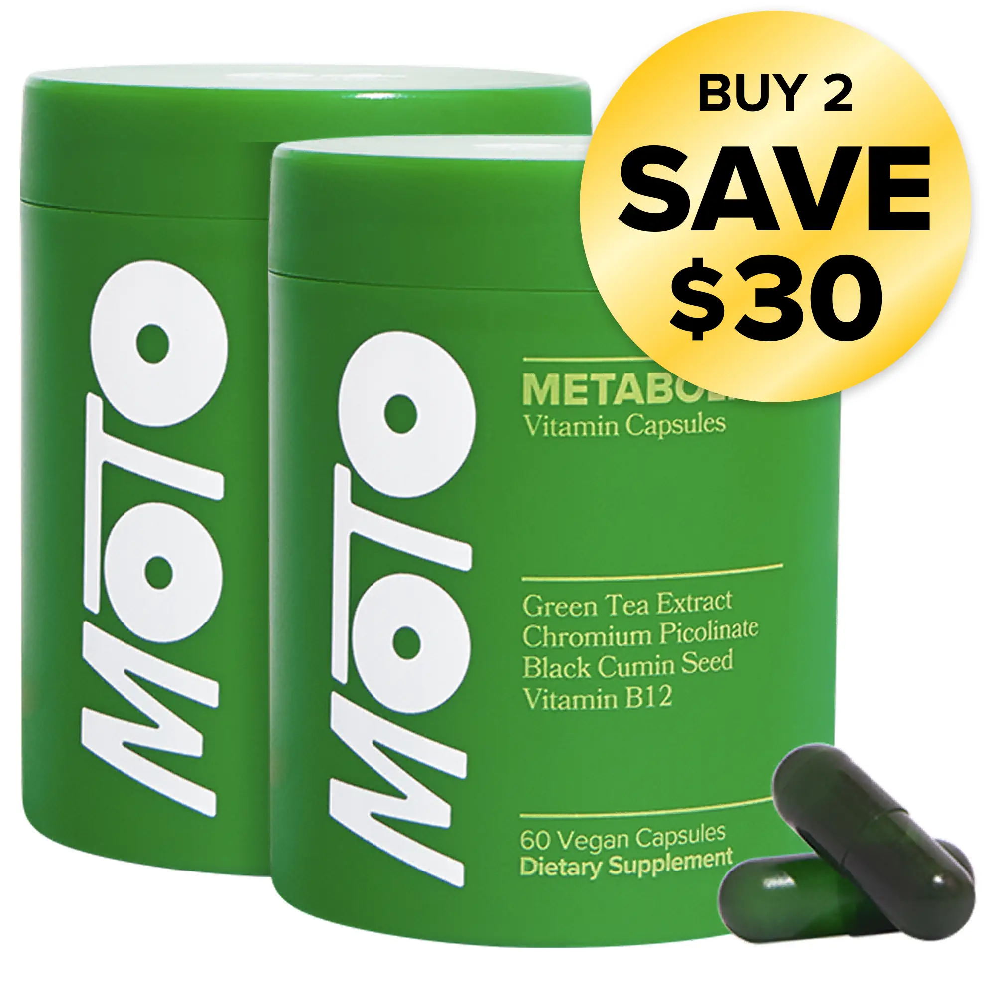 MOTO Capsule for Metabolism Support with Green Tea Extract and Vitamin B12 (2 Bo...