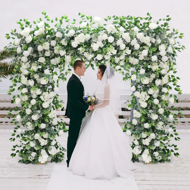 A7615 2pcs Set White Rose Greenery Flower Row Arrangement Wedding Backdrop Decor