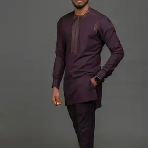 2024 New In Kaftan African Style Suits for Men 2 Piece Set Embroidered Shirts and Pants Traditional Luxury Suits for Men Clothes Long Sleeve(Sheets)