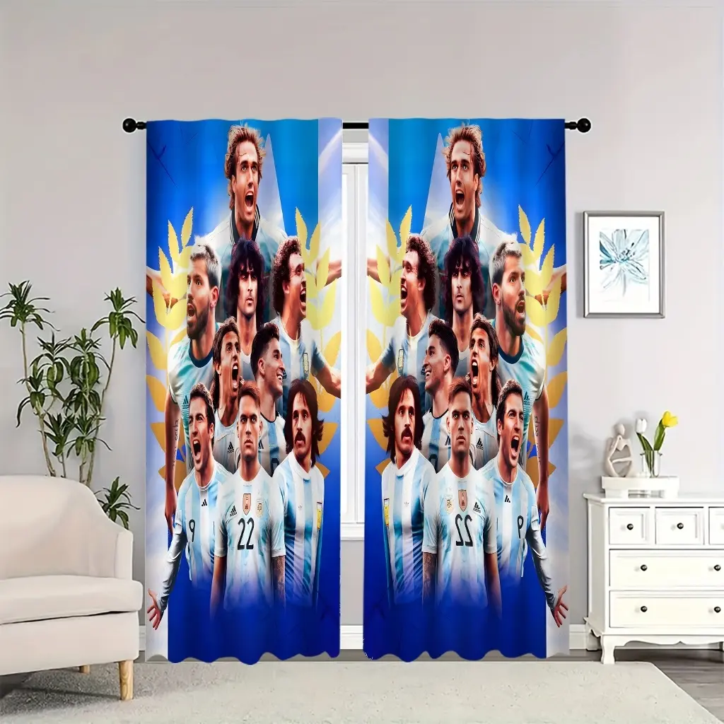 Argentine football players' blue and white jerseys in glorious moments; reversible blackout curtains, suitable for living rooms, bedrooms, and apartments, perfect for New Year's decoration.