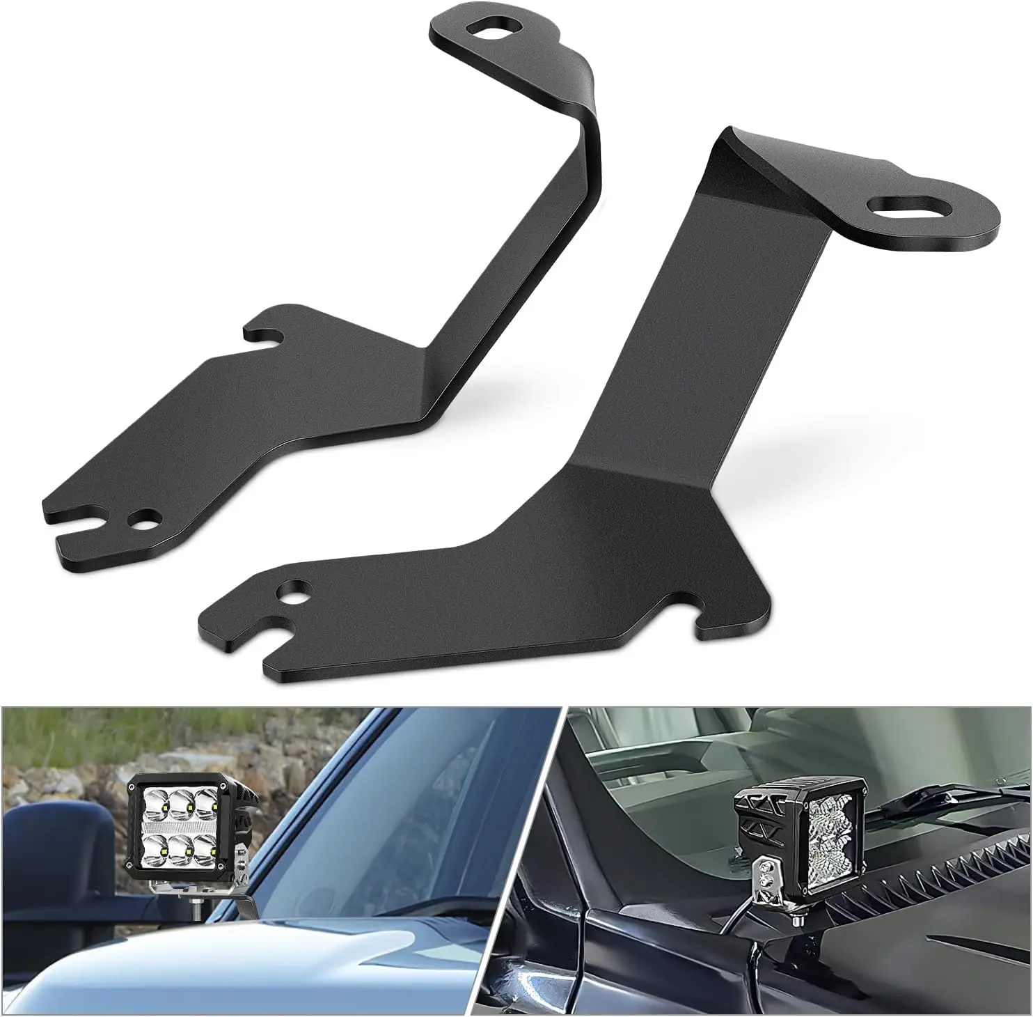 Nilight Matte Heavy-Duty Ditch Hood Hinge Mount Bracket Kit (2 Brackets, M10/M8/M6) - Fits 2-7in LED Ditch Lights, Off Road Lights for 1999-2006 Chevy Silverado, Tahoe, Suburban, 2007 Silverado 'Classic', GMC Sierra, Yukon, Led Lights Car